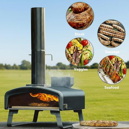 Portable Pizza Oven, Outdoor Pizza Stove, Wood Pellet Burning Pizza Oven with Pizza Stone for Outdoor Backyard Pizza Maker Garden Kitchen, PS105