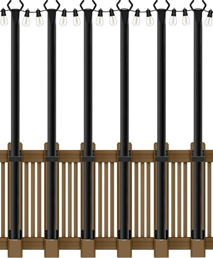 SINLEY 6 Pack 5Ft String Light Poles,Light Poles for Outside String Lights,Outdoor Light Poles with Fork,Metal Pole Stand for Patio,Backyard,Deck