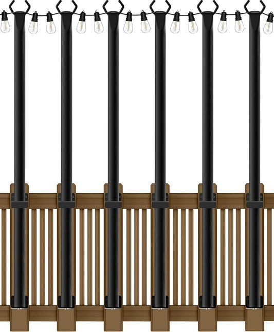 SINLEY 6 Pack 5Ft String Light Poles,Light Poles for Outside String Lights,Outdoor Light Poles with Fork,Metal Pole Stand for Patio,Backyard,Deck