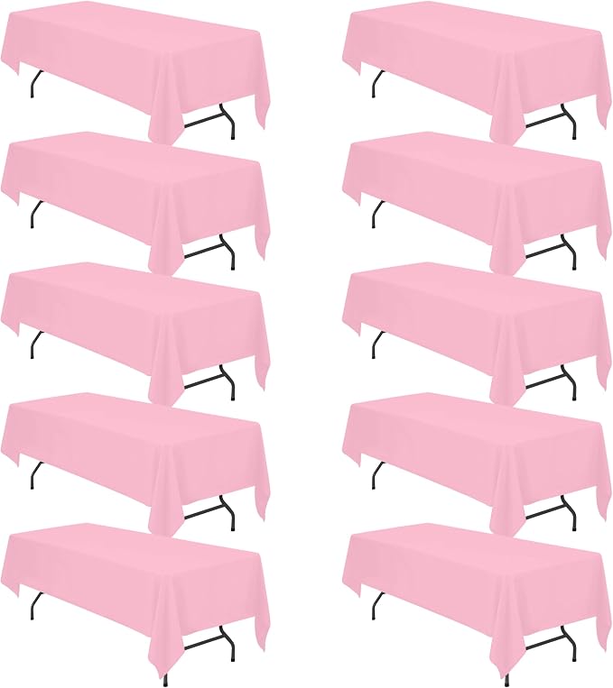 BRILLMAX 10 Pack Pink Tablecloths 60x126 Inch for 8ft Rectangle Tables | 150 GSM Polyester Fabric, 15" Standard Drop, Water, Stain & Wrinkle Resistant Cloth Cover for Wedding Reception Banquet Party