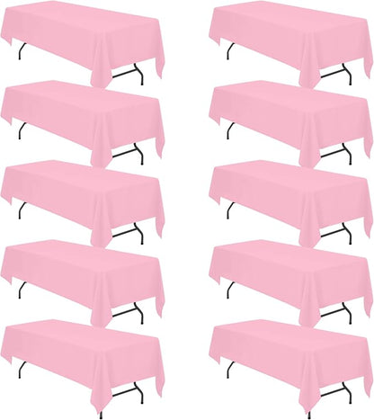 BRILLMAX 10 Pack Pink Tablecloths 60x126 Inch for 8ft Rectangle Tables | 150 GSM Polyester Fabric, 15" Standard Drop, Water, Stain & Wrinkle Resistant Cloth Cover for Wedding Reception Banquet Party