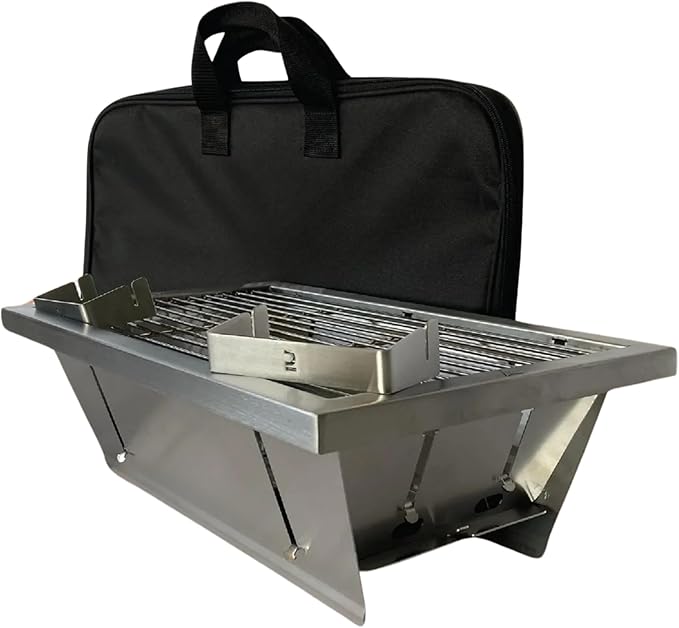 Portable Stainless Steel Grill with Carrying Case, Foldable, 17.32 in (44 cm) by 9.84 in (25 cm)