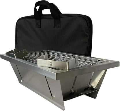 Portable Stainless Steel Grill with Carrying Case, Foldable, 17.32 in (44 cm) by 9.84 in (25 cm)