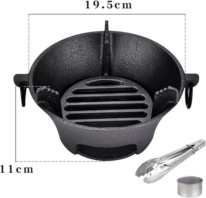 Cast Iron Charcoal Stove Portable Korean Cooktop Japanese BBQ Grill Uniform Heat Conduction Black 25.5cm for Camping or Picnic(19.5cm)