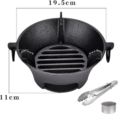 Cast Iron Charcoal Stove Portable Korean Cooktop Japanese BBQ Grill Uniform Heat Conduction Black 25.5cm for Camping or Picnic(19.5cm)