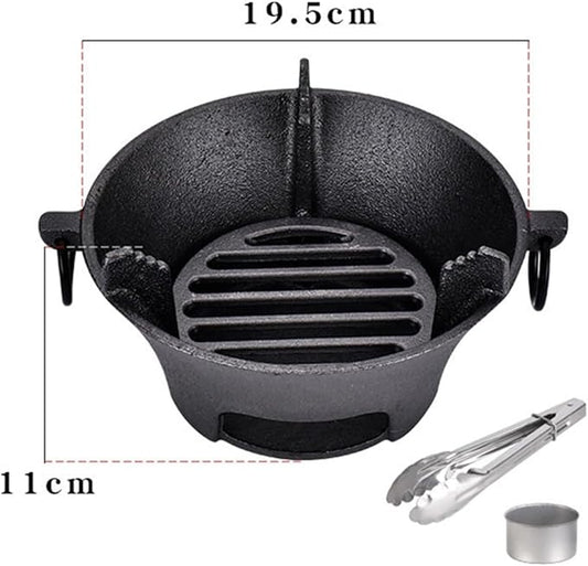 Cast Iron Charcoal Stove Portable Korean Cooktop Japanese BBQ Grill Uniform Heat Conduction Black 25.5cm for Camping or Picnic(19.5cm)