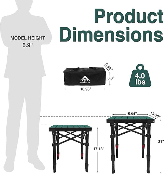 Camping Table Portable Foldable with Adjustable Height, Lightweight Collapsible Aluminum Roll-Up Camp Table with Storage Bag & Carry Bag, Heat-Resistant for RV Picnic BBQ Camping (Small 16"×13")