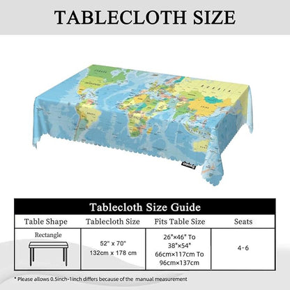 Swono World Map 52"X70" Oblong Table Cloth Earth World Map with Countries Oceans Lakes Wrinkle Free Table Cover Farmhouse Tablecloth for Home Restaurant Picnic Indoor Outdoor Dining
