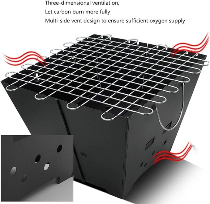 IRYZE Portable Charcoal Grill Square Folding Barbecue Grill Outdoor Compact Lightweight BBQ Grill Party Dinner Charcoal Grill BBQ Grill for Outdoor