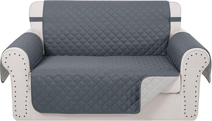 Reversible 45" Small Loveseat Sofa Covers, Dark Blue | Loveseat Covers for Dogs Water Repellent, Friendly Furniture Protector with Elastic Straps for Living Room