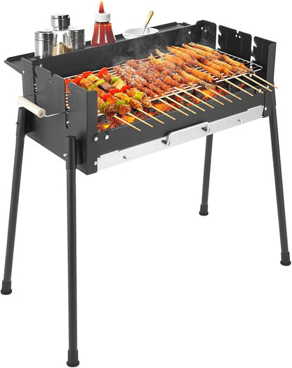 Portable Stainless Steel Charcoal Grill - Folding BBQ Tool Kit for Outdoor Cooking, Camping, Picnics, Hiking, Tailgating & Backpacking Adventures