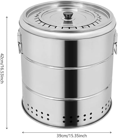 Smokeless Charcoal Hanging Grill with 30 Skewers, Portable Vertical Charcoal Smoker, Stainless Steel BBQ Grill Bucket for Camping, Picnics & Backyard Parties
