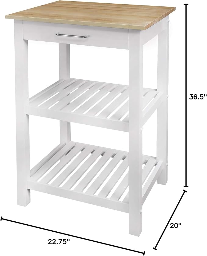 Casual Home Sunrise (Small) with Solid Harvest Hardwood Top Kitchen Island, 22.75"W, Natural&White
