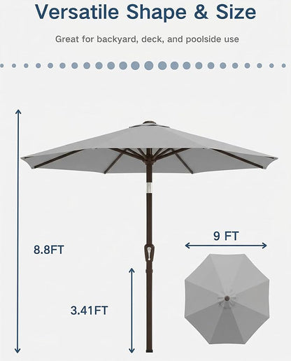 PatioKingdom Auto-Tilt 9FT Patio Umbrella Outdoor with 8 Sturdy Fiberglass Ribs,Market Table Umbrella for Pool,Backyard,Deck and Garden