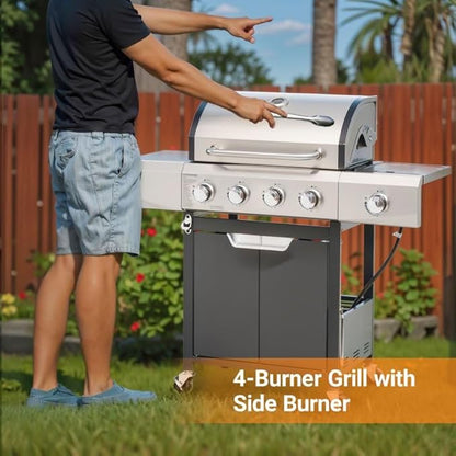 Endark 51,000 BTU 4-Burner Propane Gas Grill with Side Burner – Upgraded BBQ for Camping, Outdoor Cooking & Gatherings