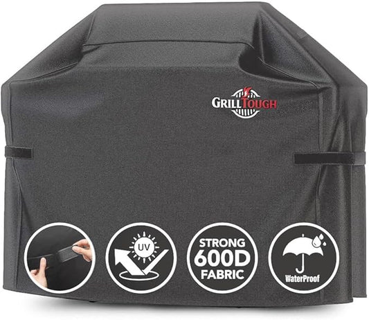 GrillTough Heavy Duty BBQ Grill Cover for Outdoor Grill, 64 Inch – Waterproof, Weather Resistant, UV & Fade Resistant with Adjustable Straps – Gas Grill Cover for Weber, Charbroil, etc. Charcoal