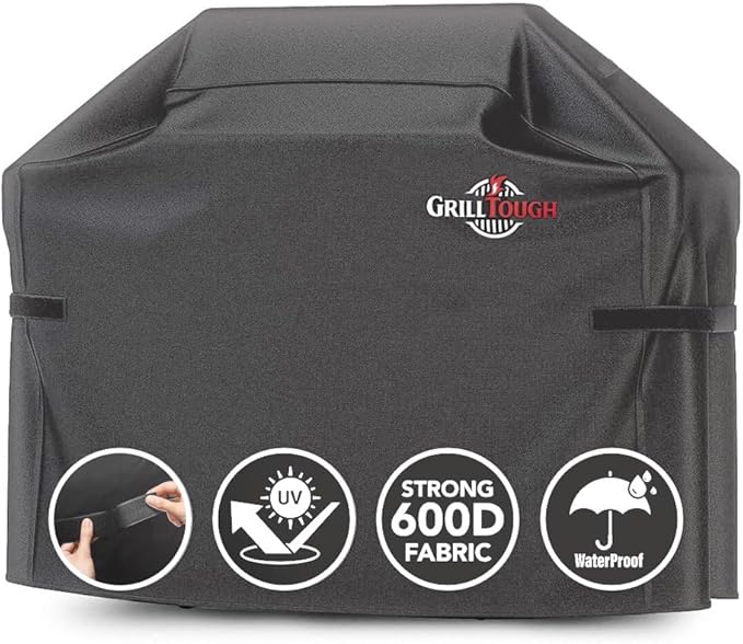 GrillTough Heavy Duty BBQ Grill Cover for Outdoor Grill, 58 Inch – Waterproof, Weather Resistant, UV & Fade Resistant with Adjustable Straps – Gas Grill Cover for Weber, Charbroil, etc. Charcoal