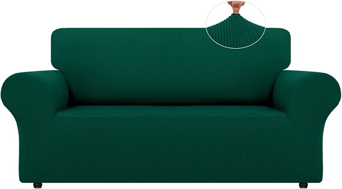 LURKA Stretch Loveseat Sofa Slipcovers 1 Piece Couch Covers for Sofa Furniture Protector Full Sofa Covers with Elastic Bottom for Kids and Dog (Dark Green, Medium)