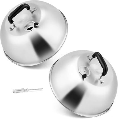 12In Cheese Melting Dome, HaSteeL Heavy Duty Basting Cover with Adjustable Vent, Stainless Steel Round Steaming Cover Lid for Flat Top Griddle Grill Teppanyaki Kitchen Indoor Outdoor, Dishwasher Safe