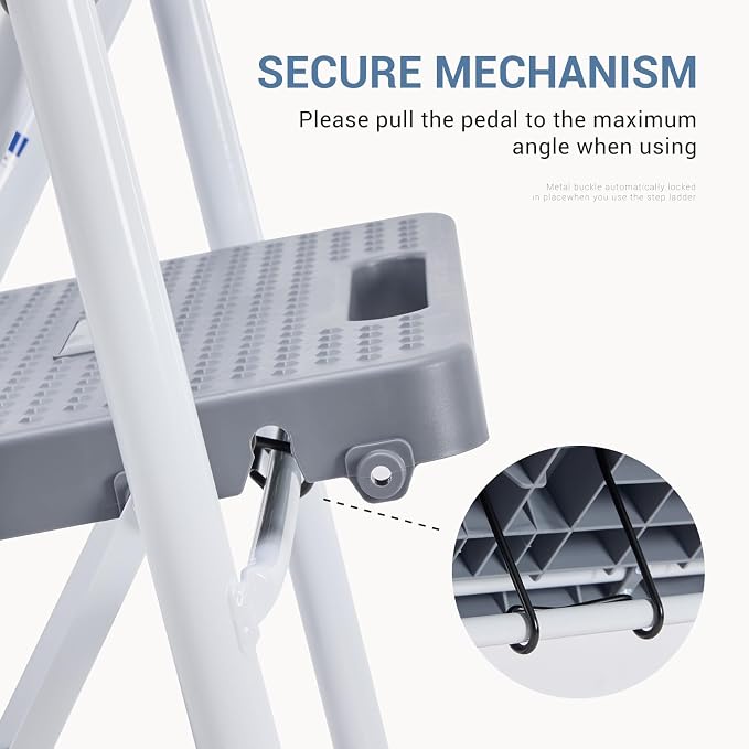 DUMOS Step Ladder, 3 Sturdy Step Stool with Anti-Slip Pedal & Comfortable Handrail, Portable Heavy Duty Step Stool for Kitchen, Garage & Outdoor Use, 800lbs, Grey