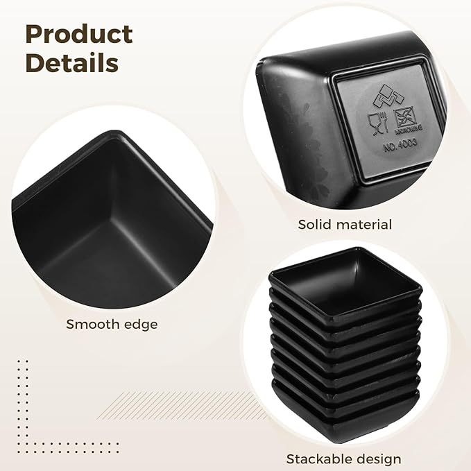24 PCS Dipping Sauce Bowls, Plastic Soy Sauce Dishes, Small Square Design for Condiments, Black, Ideal for BBQ, Parties, and Dining Tables