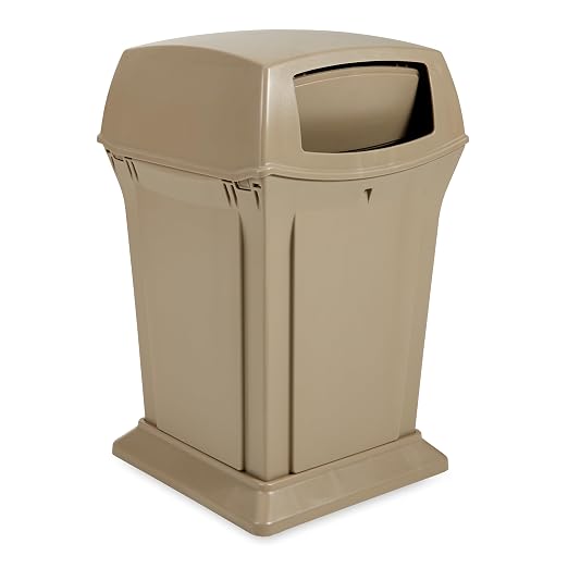 Rubbermaid Commercial Products Ranger Trash Can with 2 Door Lid, 45 GAL, Biege Plastic, Outdoor for Stadiums/Parks/Shopping Plazas