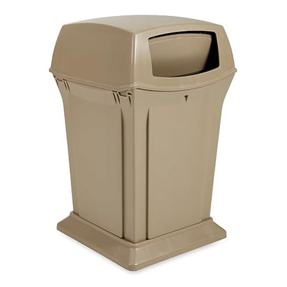 Rubbermaid Commercial Products Ranger Trash Can with 2 Door Lid, 45 GAL, Biege Plastic, Outdoor for Stadiums/Parks/Shopping Plazas