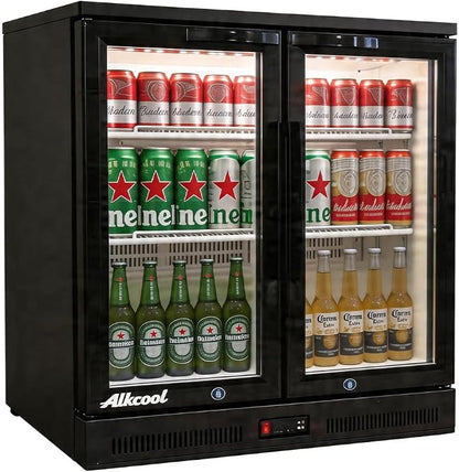 Back Bar Cooler Under Counter Beverage Refrigerator, 7.2 Cu Ft Undercounter Fridge,2 Door 35.5 inch Commercial Beer Built-In Cooler with LED Light Adjustable Shelves Safety Locks,ETL Approval