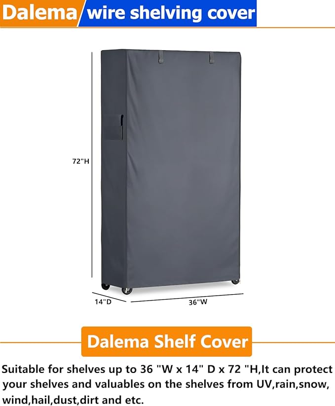 Waterproof Shelf Cover,600D Heavy Duty Dustproof Storage Wire Rack Covers,Outdoor Shelving Covers for Wire Shelves with Zipper 36''x14''x72'',Grey.
