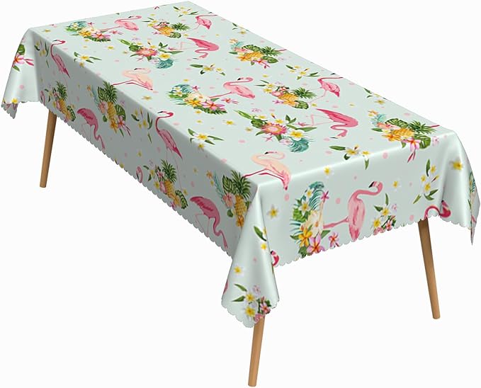 52x70 Inch Summer Theme Rectangular Tablecloth Hawaii Tropical Coastal Flamingo Floral Pineapple Table Cloth Washable Durable Table Cover for Kitchen Dining Patio Holiday Beach Party Decor