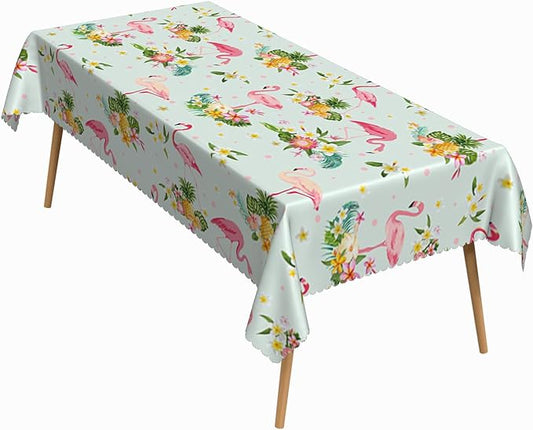 60x102 Inch Summer Theme Rectangular Tablecloth Hawaii Tropical Coastal Flamingo Floral Pineapple Table Cloth Washable Durable Table Cover for Kitchen Dining Patio Holiday Beach Party Decor