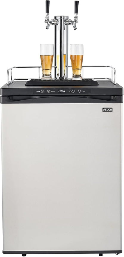 VEVOR Beer Kegerator, Dual Tap Home Draft Beer Dispenser for Ball Lock, Full Size Keg Refrigerator with 5lbs CO2 Tank, Hold 2 Sixth / 2 Slim / 3 Ball lock keg, 162L