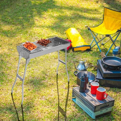 Portable Charcoal Grills Stainess Steel Folded Barbecue Grill 70x31x71cm Portable BBQ Grill for Outdoor Cooking Camping and Family Barbecue Outdoor Picnic