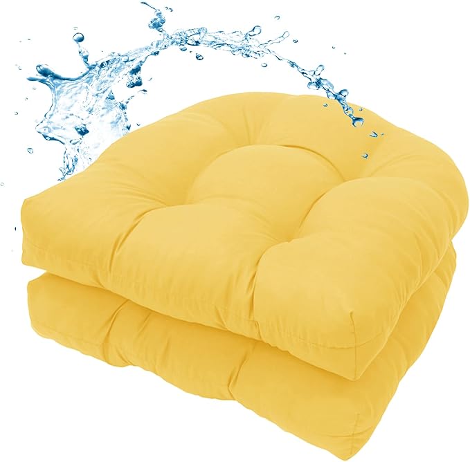 MTMR 2Pcs Outdoor Chair Cushions, Patio Furniture Seat Pads, Waterproof | 2Pcs , waterproof cover, PP cotton, u-shaped, no-fading, thick patio seat pads for outdoor wicker furniture in yard, 19x19x4