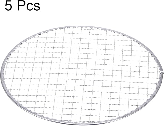 HARFINGTON 5pcs Round BBQ Grill Net 9.5" Dia Galvanized Iron Barbecue Mesh Mat for Baking Smoking Charcoal Grilling Roasting