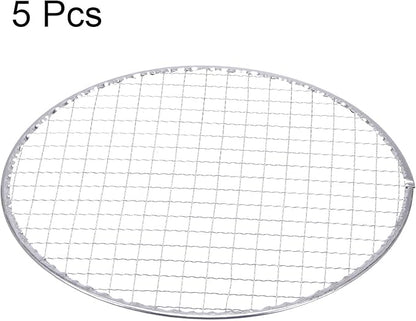 HARFINGTON 5pcs Round BBQ Grill Net 10.2" Dia Galvanized Iron Barbecue Mesh Mat for Baking Smoking Charcoal Grilling Roasting