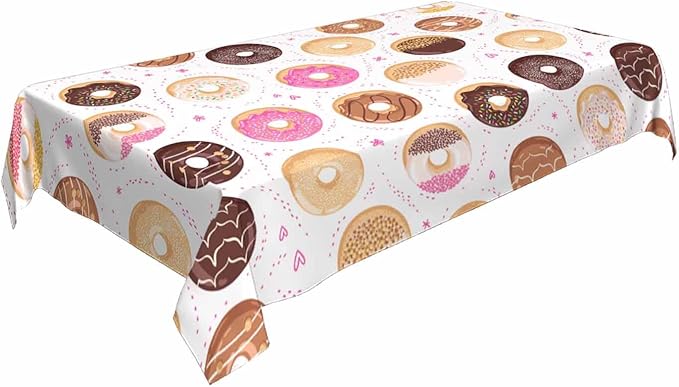 TKS MITLAN Donuts Tablecloth 60x84 Inch Rectangular Sweet Food Heart Shape Dots Chocolate Sauce Dessert Oblong Table Cloth Kitchen Table Decorations for Home Dinner Party