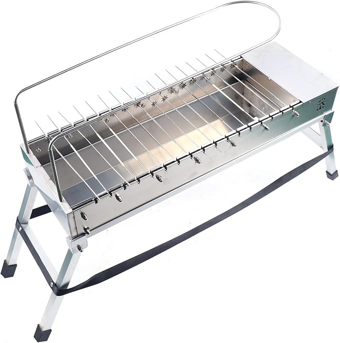 Barbecue Charcoal Grill Portable Stainless Steel Folding BBQ Kits Outdoor Camping Kebab Skewer Grill Kit for Home Garden Backyard Party Picnic Travel Cooking Use