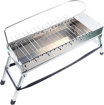 Foldable USB Electric Charcoal Grill, Double-Side Automatic Rotating Barbecue Grill Foldable with 17 Roast Rods, Portable Stainless Steel Rotary Barbecue Machine for Ourdoor