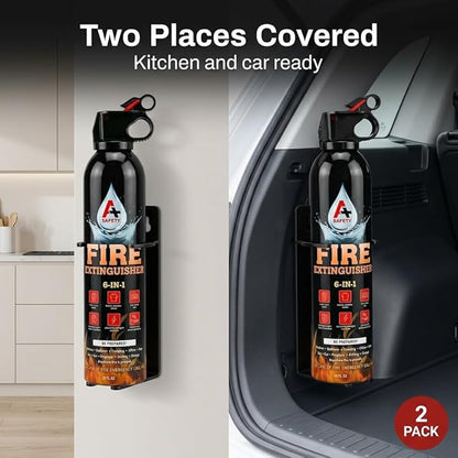 A+ Safety Aerosol Fire Extinguisher 2-Pack, Non-Toxic Water-Based Spray for Garage, RV, Boat, E-Bike Charging, Grill & Glovebox, Compact Backup to Your Home Extinguisher