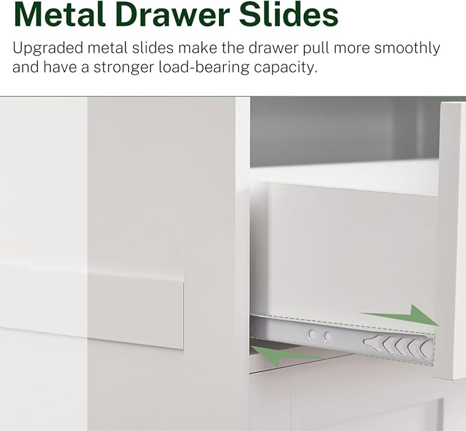 Bathroom Storage Cabinet with Adjustable Shelf & Large Drawer | Tall Storage Cabinet with 4 Doors, Kitchen Pantry Storage Cabinets, for Living Room, Dining Room, Entryway, White