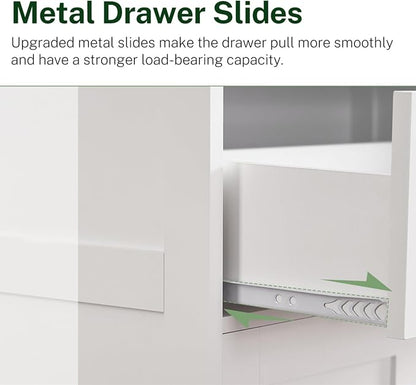Bathroom Storage Cabinet with Adjustable Shelf & Large Drawer | Tall Storage Cabinet with 4 Doors, Kitchen Pantry Storage Cabinets, for Living Room, Dining Room, Entryway, White