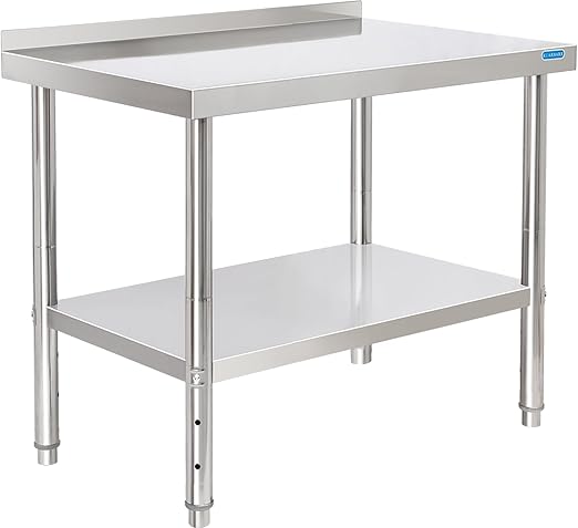 KUARBARR Stainless Steel Table for Prep & Work with Backsplash 24 x 36 Inches NSF Metal Commercial Kitchen Adjustable Under Shelf Worktable for Restaurant Home Outdoor