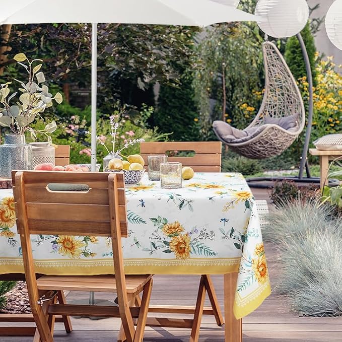 Outdoor Tablecloth with Umbrella Hole Lemon Print Outdoor Table Cover, Windproof & Easy Install Patio Tablecloth for Picnic, Garden, Backyard & Summer Parties 60 x 84 in