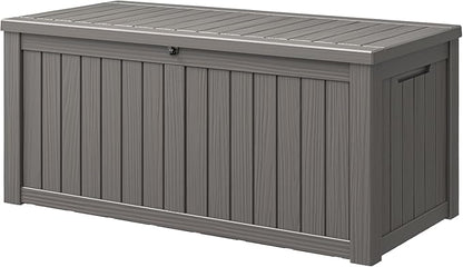 NUNU LAB 180 Gallon Outdoor Storage Box,Resin Large Sturdy Deck Box, Backyard Outside Storage Box Waterproof with Double Wall Panels,Package Delivery Garden Outdoor Hose