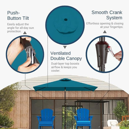 6.5' x 10' Rectangular Patio Umbrella Large Outdoor Market Umbrella w/UV Protection, Push Button Tilt and Crank Lift, Rectangle Table Umbrella for Garden, Deck, Pool, Patio, Lake Blue