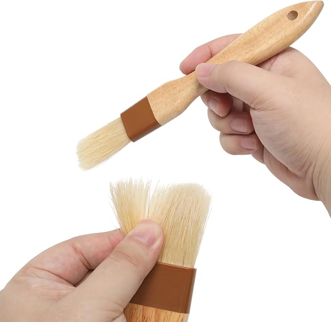 2 PCS Pastry Brushes for Baking, Natural Bristle Basting Brush, Kitchen Oil Brushes for Cooking, BBQ Sauce, Butter(1 Inch & 1.5Inch)