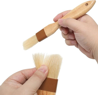 2 PCS Pastry Brushes for Baking, Natural Bristle Basting Brush, Kitchen Oil Brushes for Cooking, BBQ Sauce, Butter(1 Inch & 1.5Inch)
