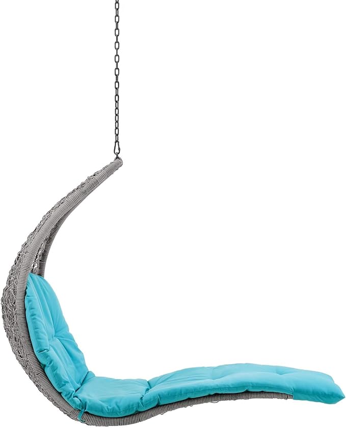 Modway Landscape Wicker Rattan Outdoor Patio Porch Chaise Lounge Hanging Swing Chair in Light Gray, Turquoise