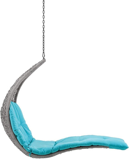 Modway Landscape Wicker Rattan Outdoor Patio Porch Chaise Lounge Hanging Swing Chair in Light Gray, Turquoise